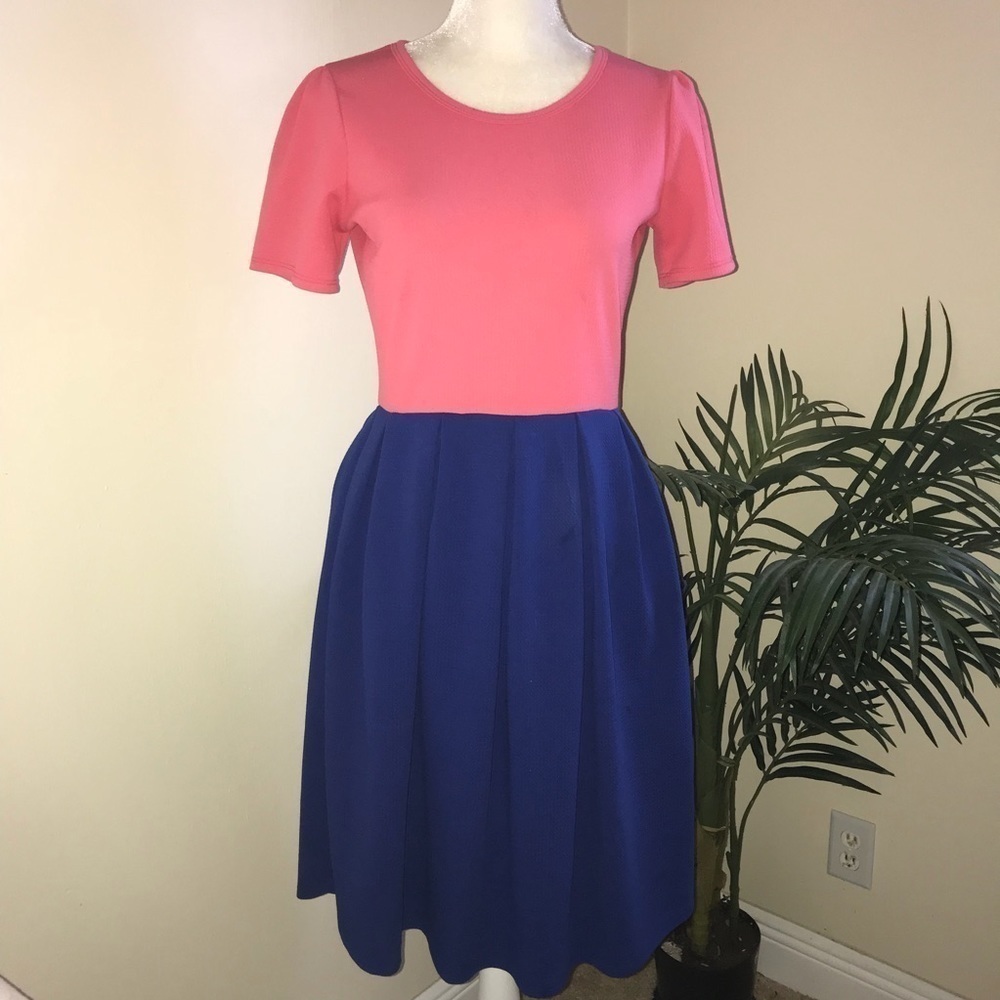 LuLaRoe Amelia Textured Stretch Box Pleat Dress M
